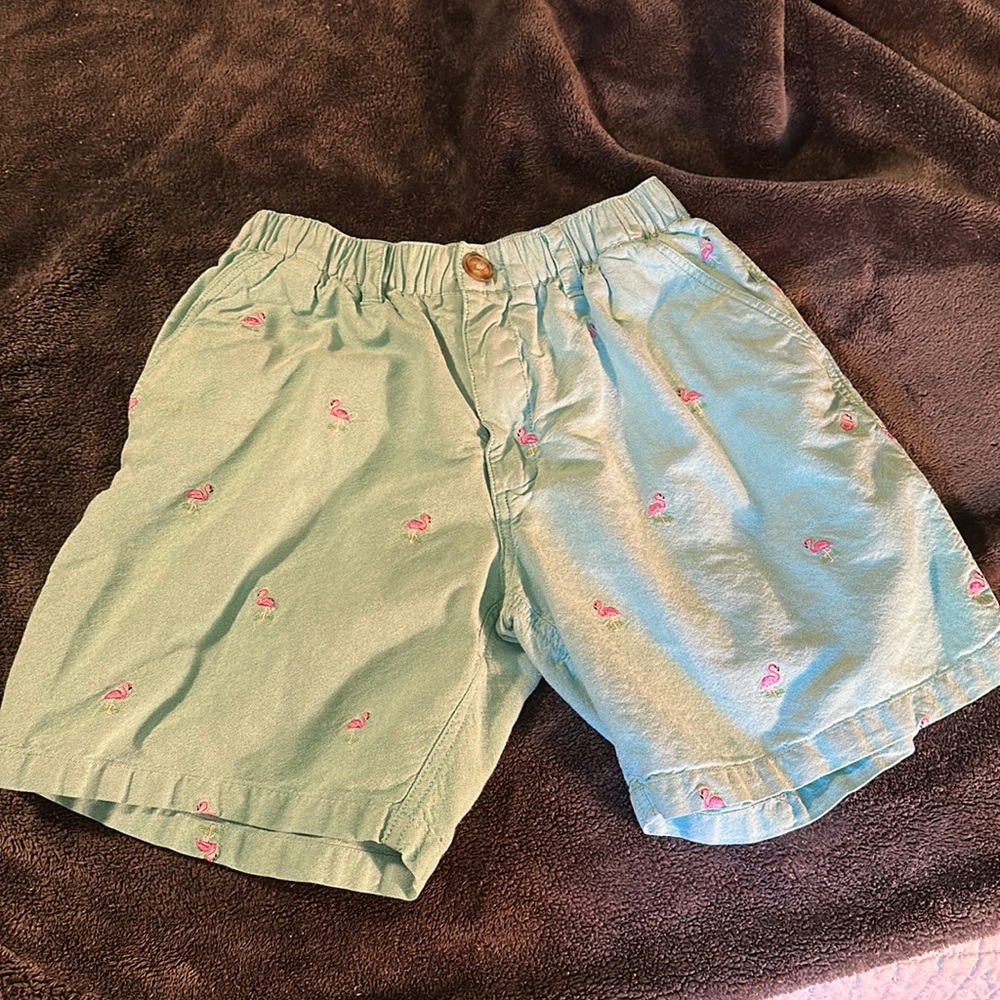 Chubbies Shorts Light Turquoise Flamingo Embroidery Elastic Waist Small 7”
